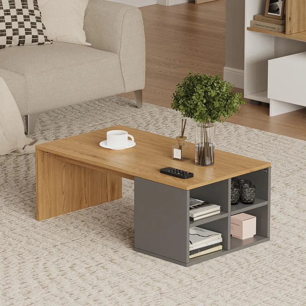 Tavolino Soggiorno Moderno Vicco Kivo 90x50 cm Antracite e Quercia