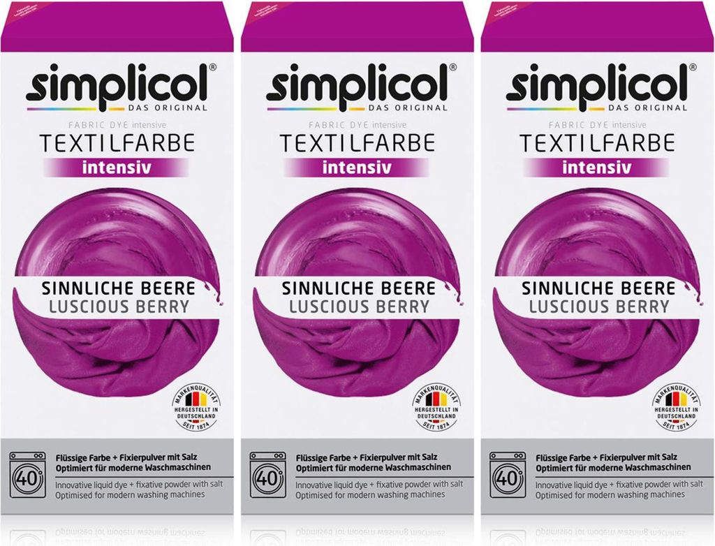 Simplicol Textilfarbe intensiv Sinnliche-Beere - Einfaches Färben (3er Pack)