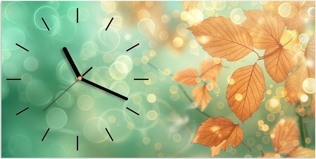 Wanduhr aus Glas mit Motiv Herbstliche Blätter- 60 x 30 cm - inkl. Aufhängesystem