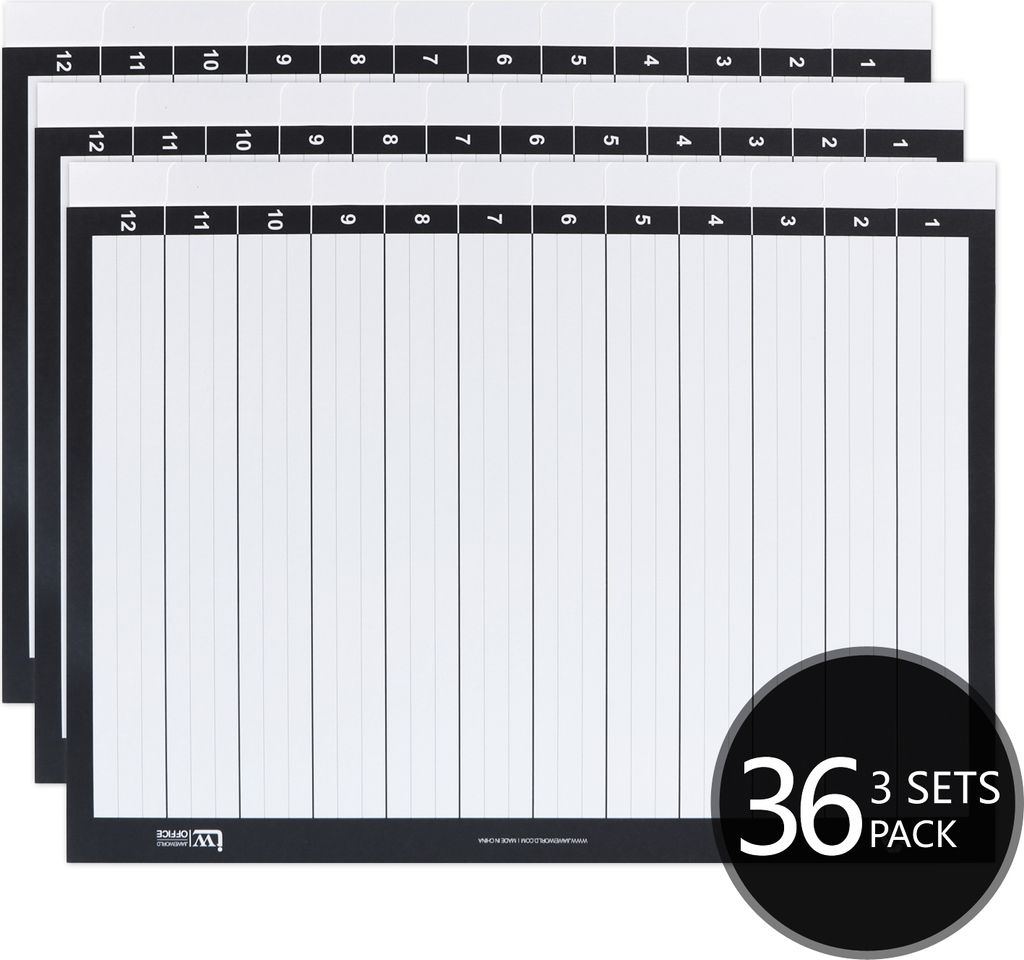 JiaWei Register Trennblatt DIN A4 3er set Liniert 1-12 nummeriert Kraftpapier recycelbar divider