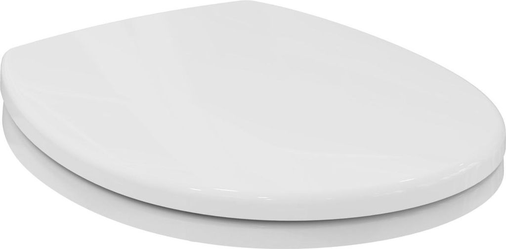 A white toilet seat is shown from a slightly elevated side angle against a white background.