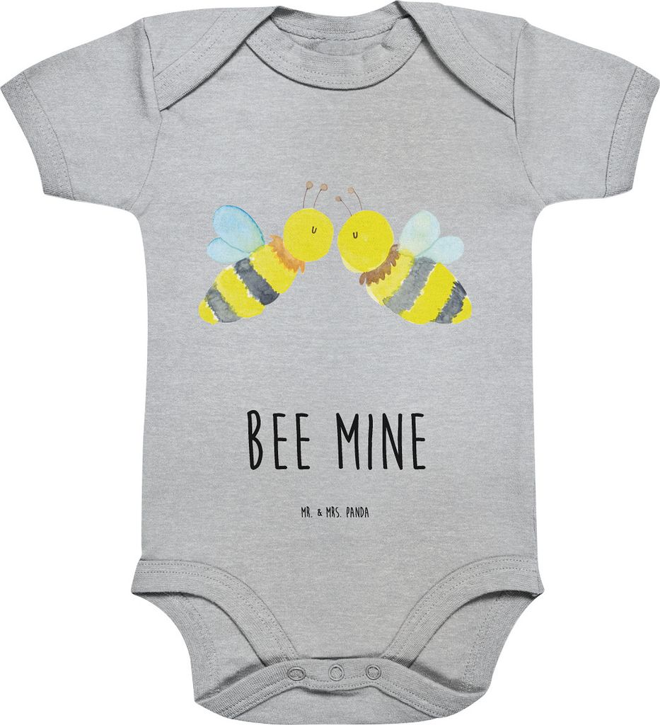 Mr. & Mrs. Panda strampelanzug Biene Liebe 1. - 3. Monat - Heather Grey - Geschenk, Babybody, babykleidung body, overall baby, Strampler, kurzarm