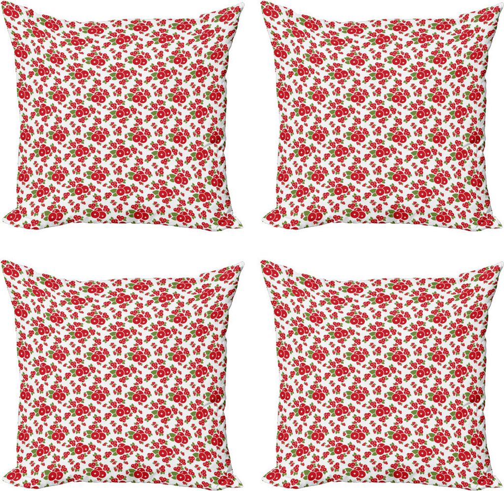 ABAKUHAUS Cranberry Kissenbezug Set (4 Stück), Kinder Nursery Cartoon, Moderner Doppelseitiger Digitaldruck, 60 cm x 60 cm, Farn-Grün, Rot, Weiß