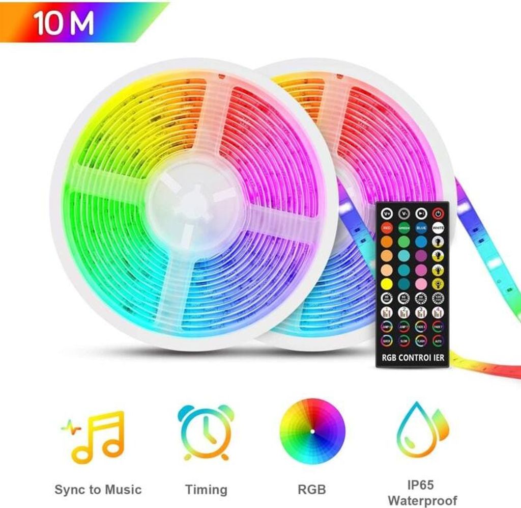10 m wasserdichter LED-Streifen, RGB5050 12V LED-Streifen, mehrfarbig IP65 mit Musik-Timer-Funktion, Infrarot-Fernbedienung, LED-Streifen für den ...