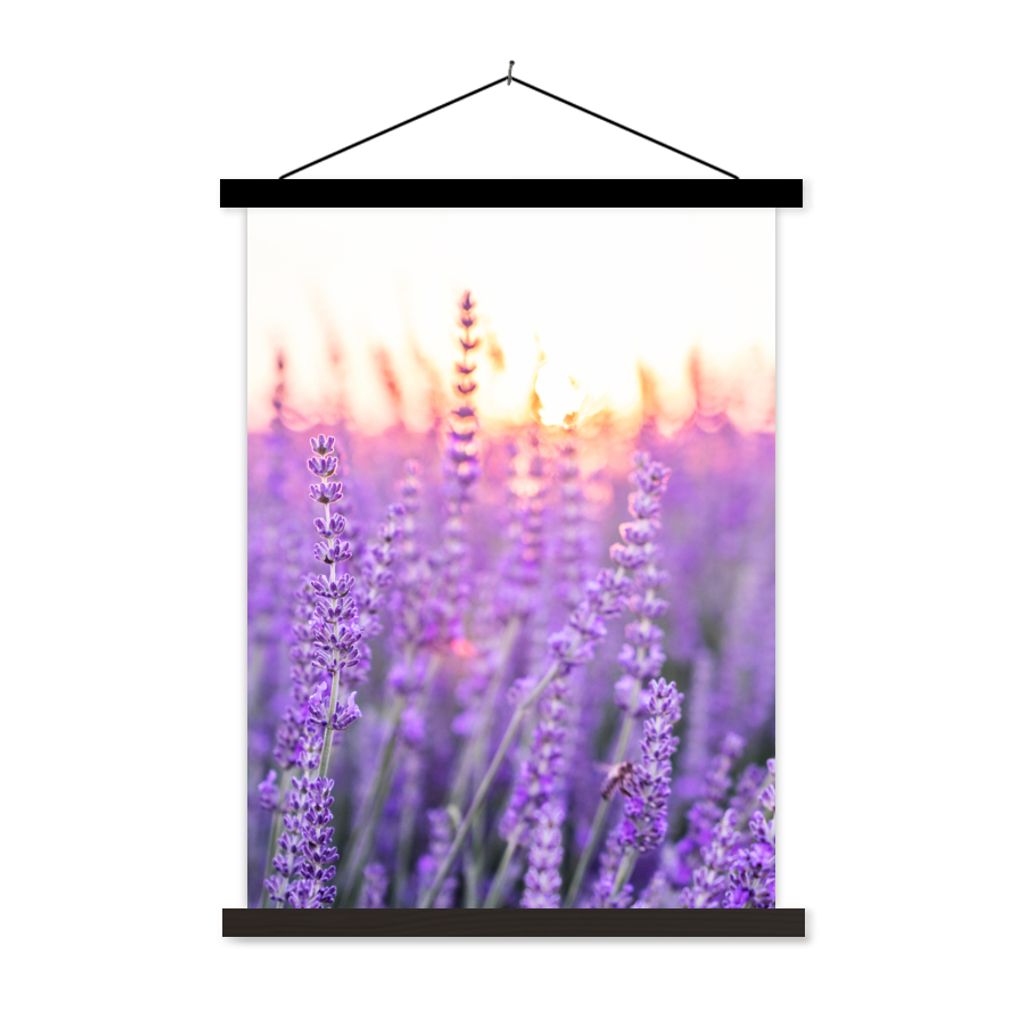 MuchoWow Textilposter Lavendel - Nahaufnahme - Lila - Blumen 60x80 cm mit schwarzem Rahmen - Plakathalter