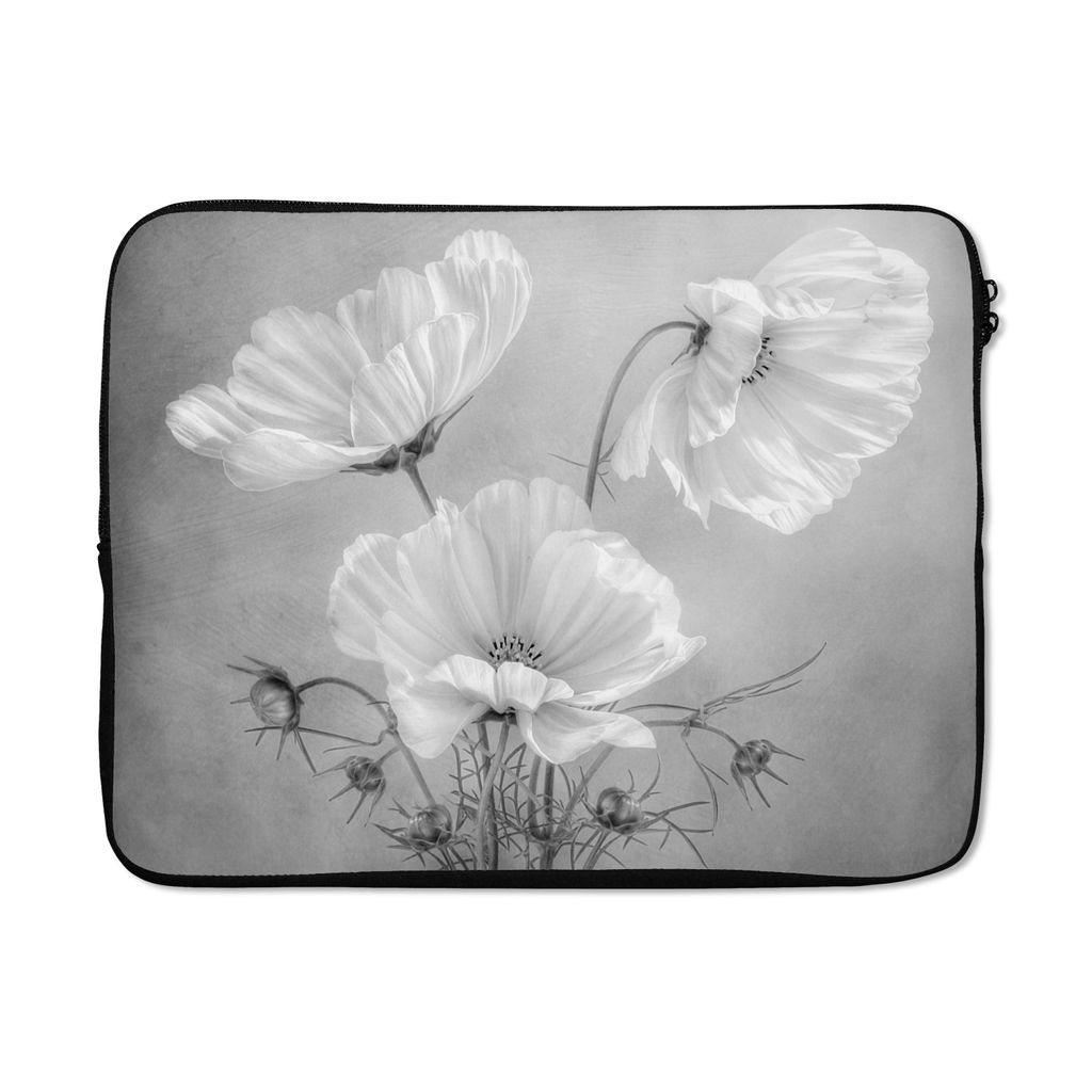 MuchoWow Laptop Hülle 15 Zoll Stilleben - Blumen - Schwarz und weiß - Mohn - Botanisch Laptoptasche - Laptoptasche - Sleeve - Rundum-Schutz