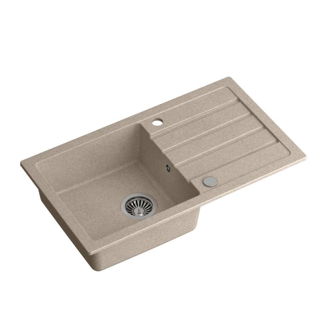 QUADRON Granitspüle Einbeckenspüle | Größe 77 x 44 x 17,5, Farbe: Beige | JERRY 111 Einzelbecken Küchenspüle | Granit Spülbecken | mit manue...