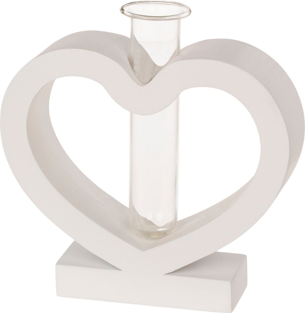 Weißes Herz mit Glasröhrchen Blumenvase - Hochzeit Tischdeko