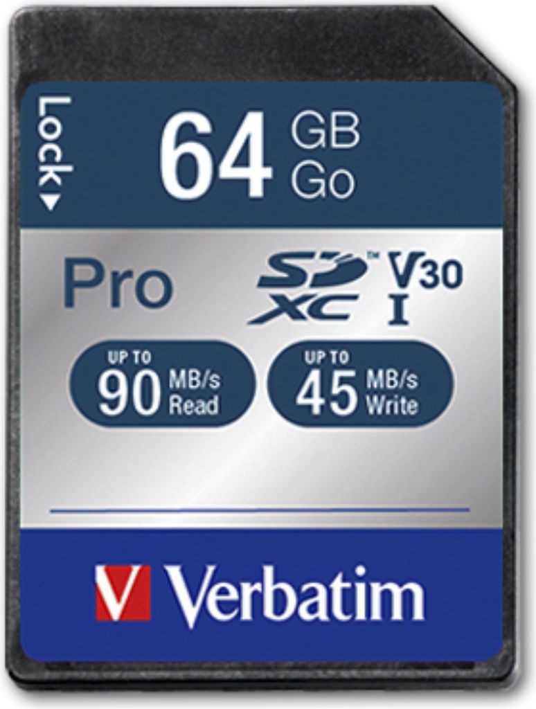Verbatim Pro, 64 GB, SDXC, Klasse 10, UHS, 90 MB/s, 45 MB/s Produktbild 