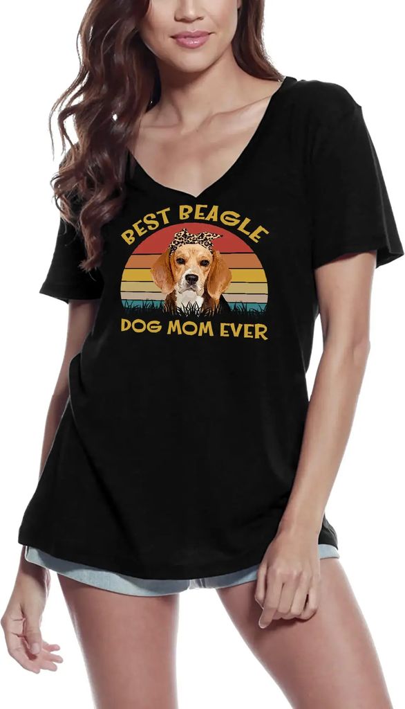 Damen Grafik T-Shirt V-Ausschnitt Beste Beagle-Hundemama aller Zeiten retro – Best Beagle Dog Mom Ever Retro – Öko-Verantwortlich Vintage Jahr...