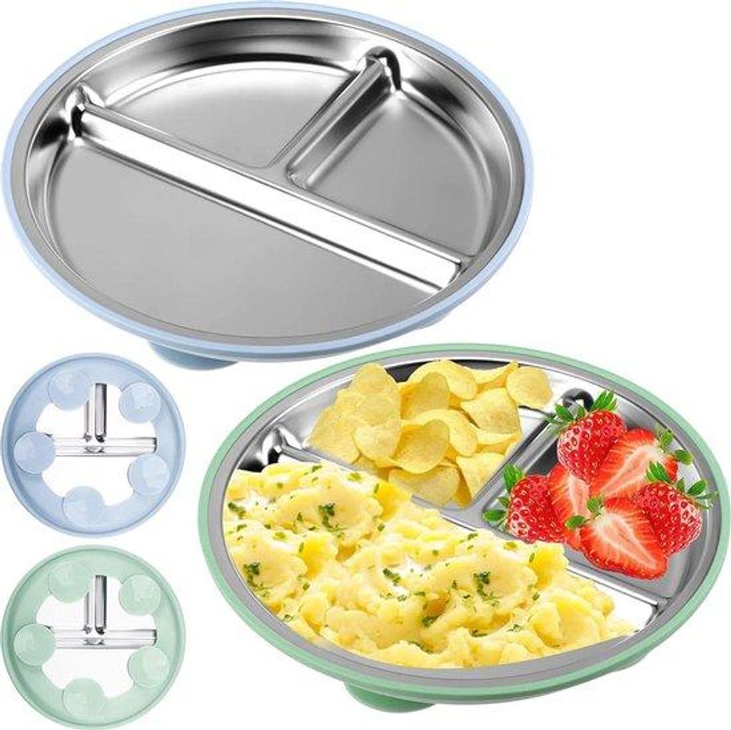 Dva dětské talíře z nerezové oceli s protiskluzovou Obrázek produktu 