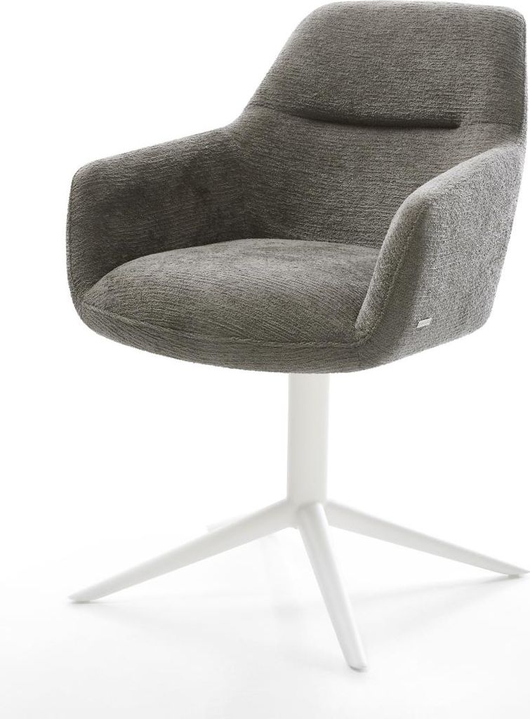 DELIFE Drehstuhl Pejo-Flex Bouclé Soft Schlamm Fußkreuz Weiß 360° drehbar Wippfunktion Taschenfederkern