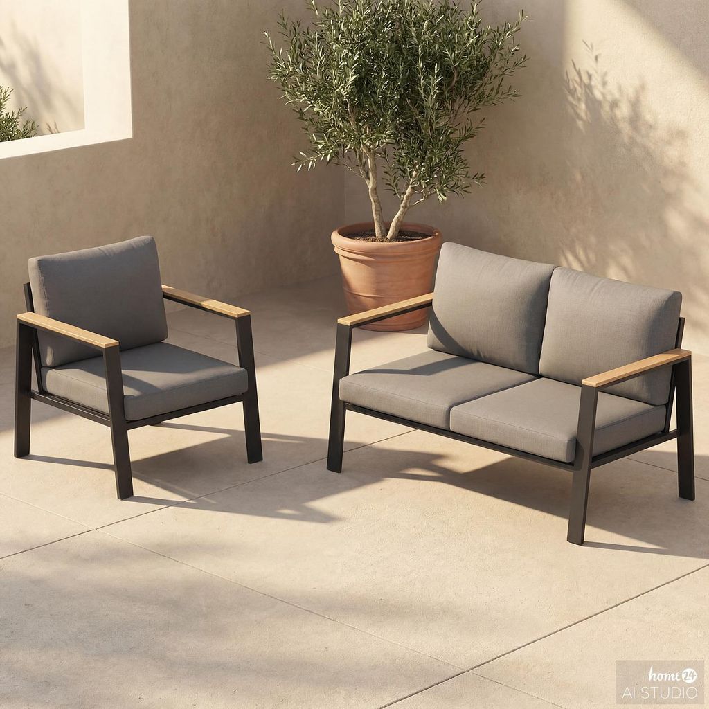 home24 Loungeset - 2-teilig - Aluminium / Polyester - Anthrazit