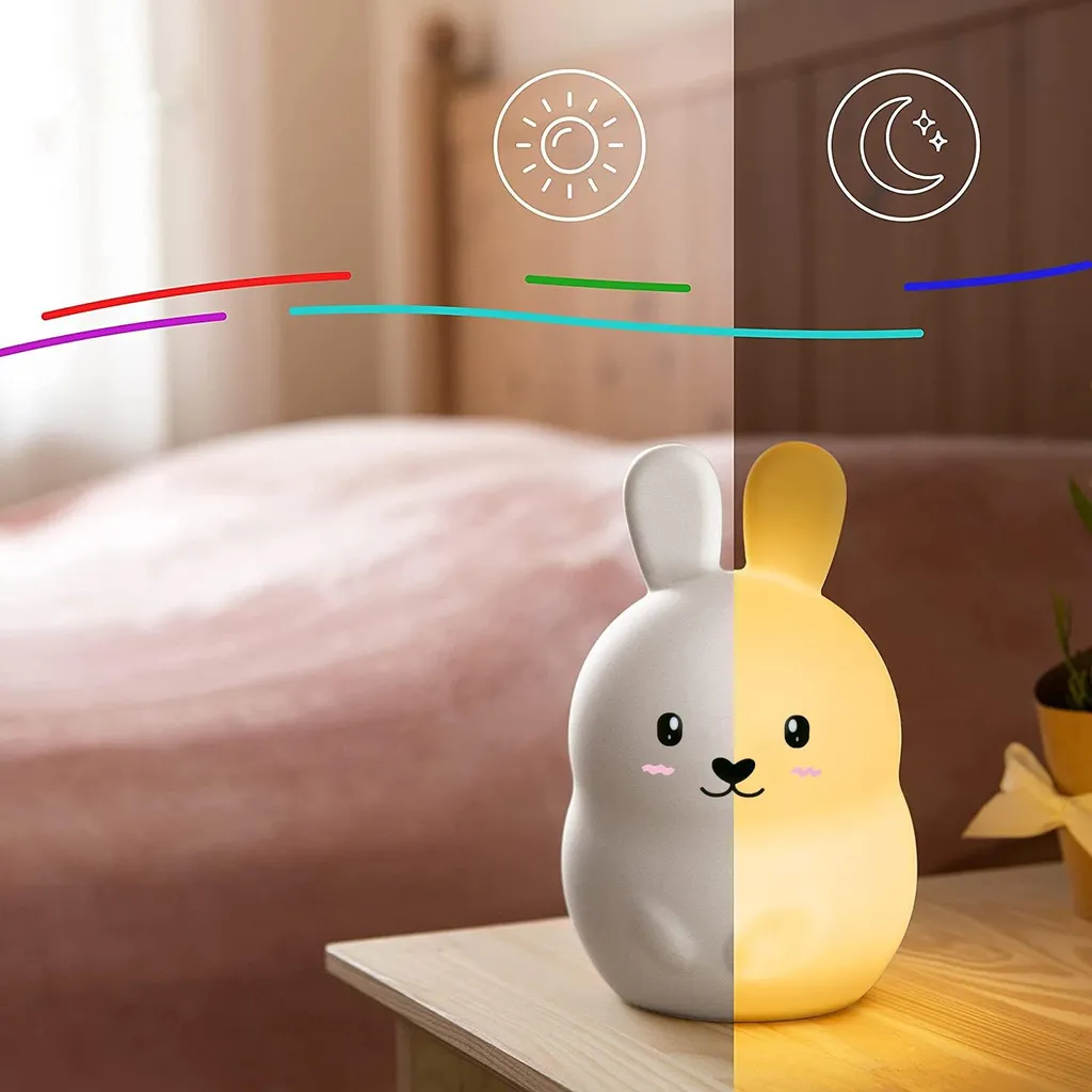 Veilleuse Lapin tactile silicone LED multicolore et rechargeable USB
