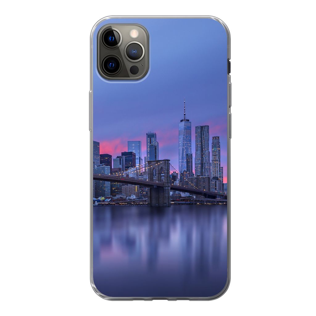 MuchoWow Handyhülle Schutzhülle Hülle für iPhone 13 Pro Max New York hinter der Brooklyn Bridge Silikon Softcase Handy Hülle - Mobiltelefon