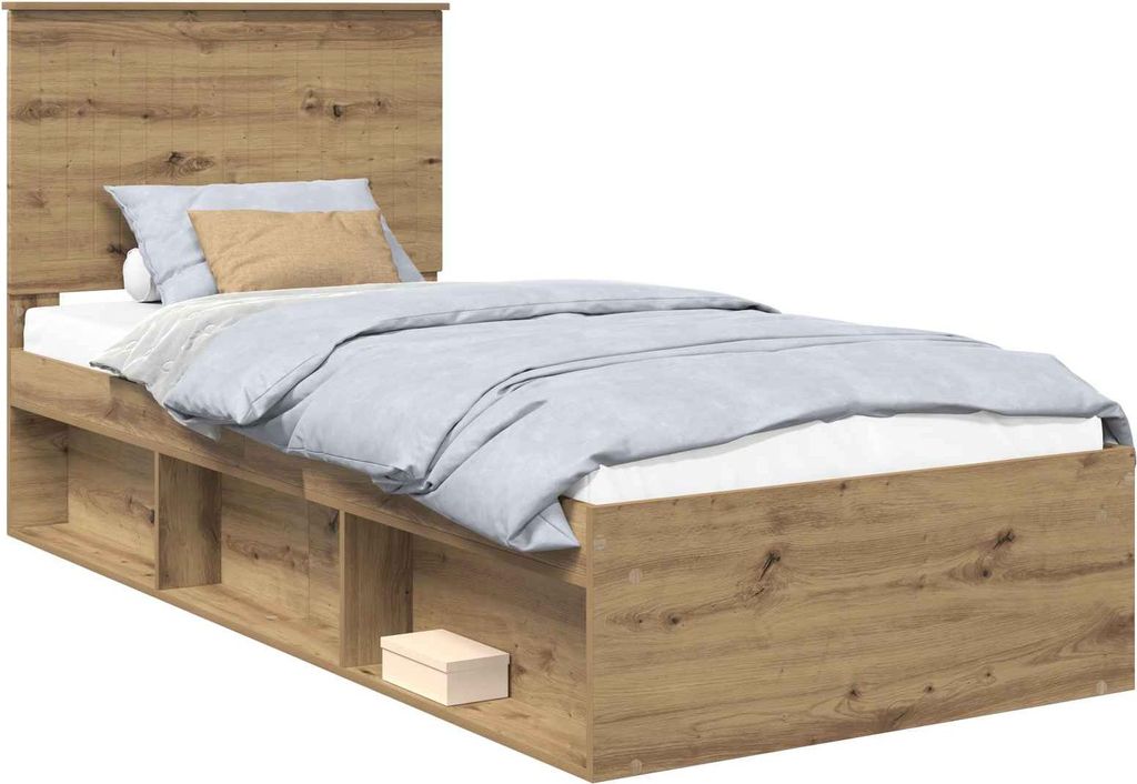 vidaXL Bettrahmen Kunsthandwerk Eiche 90 x 190 cm Massives Kiefernholz