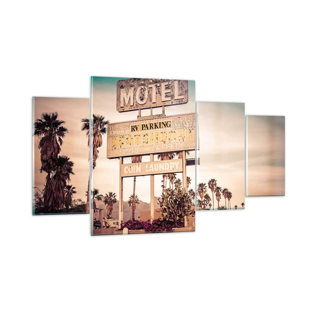 Bilder auf glas - Amerika Motel Straße Zeichen - 160x90cm - Glasbilder - Wandbilder - Kunstdruck - zum Aufhängen bereit - Wanddekoration aus Glas...