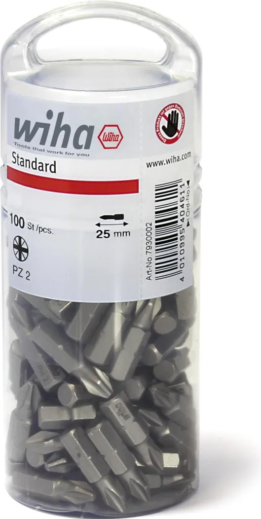 Embouts de vissage pour bois PZ2 25 mm Wiha 40462 lot de 100 unités