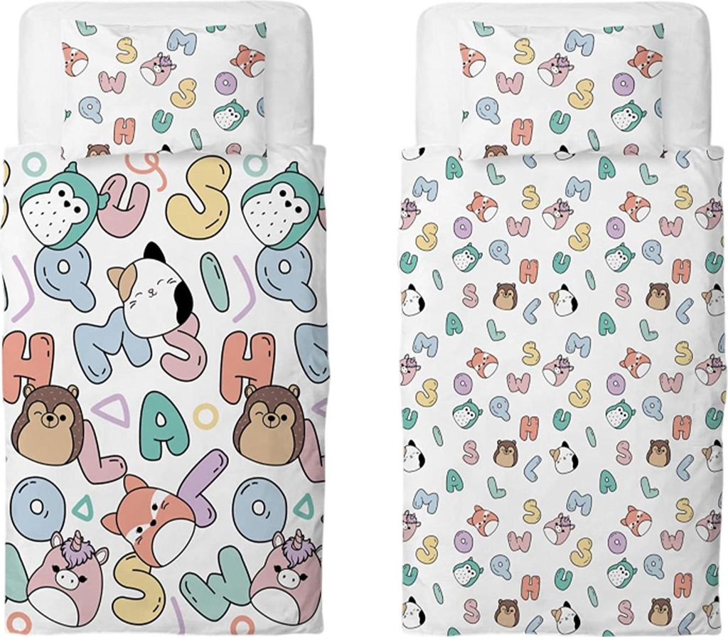 Squishmallows - Figuren Bettwäsche, wendbar TC251 (Doppelbett) (Weiß/Bunt)