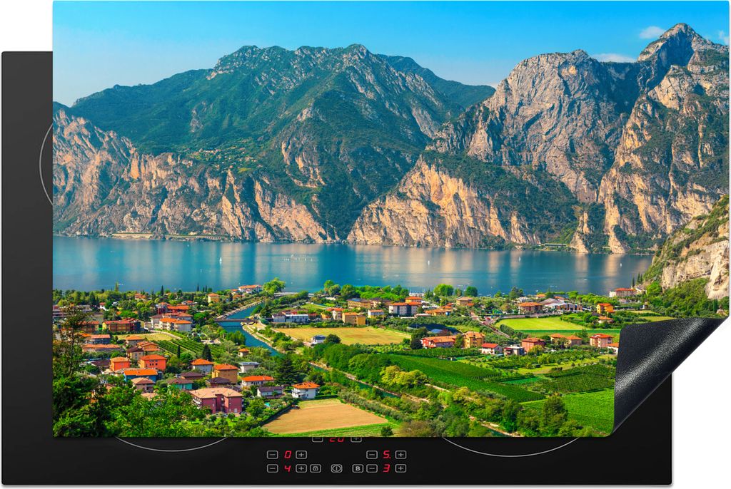 KitchenYeah Herdabdeckplatte Die strahlende Sonne über dem Gardasee , 80x52cm, Küche Deko, Glaskeramikfeld Herdabdeckung, Abdeckplatte fùr Koc...