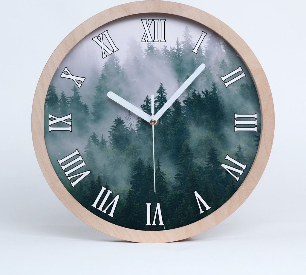 Holzuhr 25fi cm wanduhr - weiße Spitzen - Nebel in den Wald über