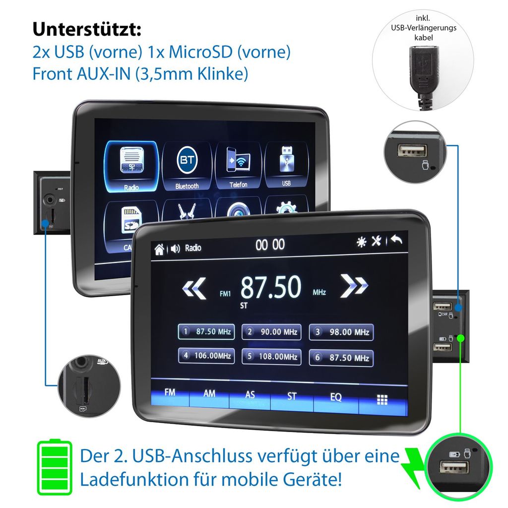 USB XOMAX XM-V780 Autoradio mit Mirrorlink I 7 Zoll / 18 cm Touchscreen I Bluetooth Freisprecheinrichtung I RDS I SD AUX MIC-IN I Anschlüsse für Rückfahrkamera und Lenkradfernbedienung I 1 DIN
