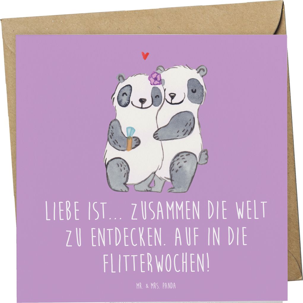 Mr. & Mrs. Panda Klappkarte Liebe Flitterwochen - Lavendeltraum - Geschenk, Hochtzeit, doppelkarte, Grußkarte, Romantik, einzigartige Hochzeitsges...