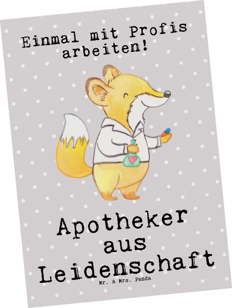 Mr. & Mrs. Panda Postkarte Apotheker Leidenschaft - Grau Pastell - Geschenk, Beruf, Lustig, Pharmazie, Ansichtskarten, Postkarten, Fotokarte, Ansic...