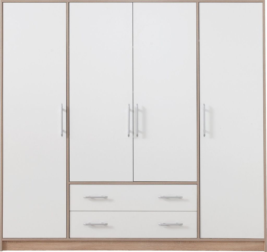 Kleiderschrank 200x190x56cm SMART SR1 Schrank 4 Türen 2 Schubladen Sonoma Eiche/Weiß