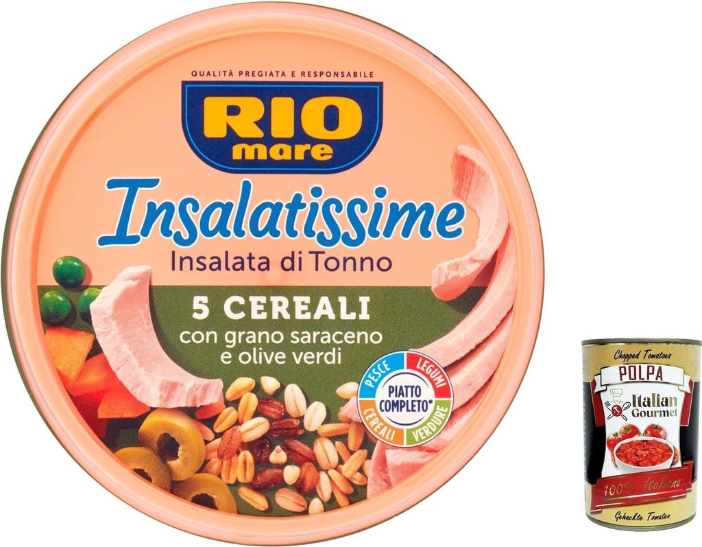 3x Rio mare Insalatissime tonno e e 5 cereali Salad Thunfisch mit 5 Getreide 220g + Italian gourmet polpa 400g