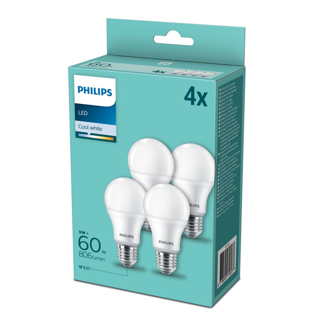 Philips LED E27 set di 4 lampade 60W 4000K Immagine del prodotto 