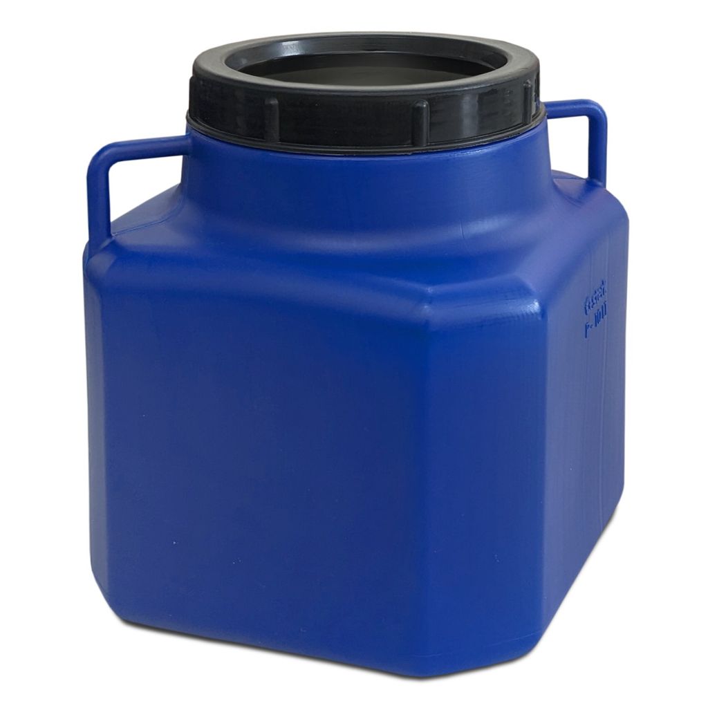 plasteo 10 Liter Weithalsfass blau mit Deckel und Griffen, Lebensmittelecht BPA-Frei Campingtonne Sauerkrautfass Futtertonne Schraubdeckelfass