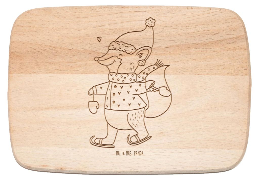 Mr. & Mrs. Panda Holz Schneidbrett Fuchs Schlittschuhe - Transparent - Geschenk, Holzbrett, Weihnachten, Küchenbrett, massivholzbrett, Holzbrettch...
