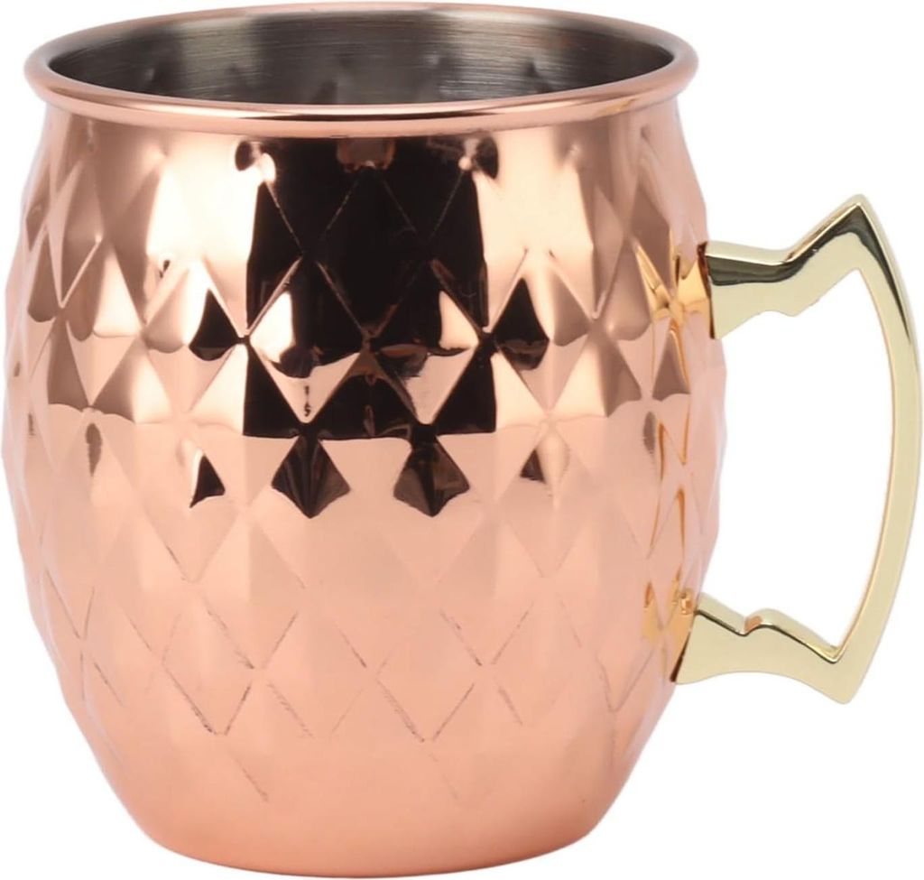 Edelstahl Barwagen Zubehör | Moscow Mule Becher | Cocktail Rote Weingläser | Abgerundeter Rand Ergonomischer Griff Gehamerter Becher (Typ 2)