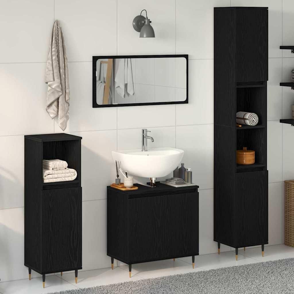 Maison Exclusive - Badezimmermöbel-Set 3 pcs Schwarz Eichen-Optik 30 x 30 x 190 cm