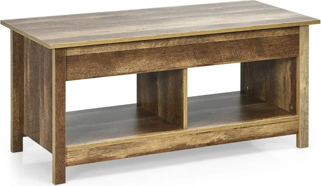 Table Basse Gain de Place Plateau Relevable Rangement Invisible Chêne