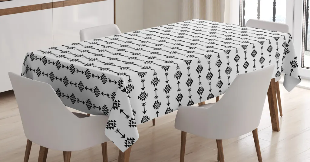 ABAKUHAUS Tovaglia etnica, motivi ripetitivi monocromatici, resistente allo sporco, facile da pulire, lavabile, stampa con colori chiari che non sbiadiscono, 140 x 240 cm, grigio antracite e bianco