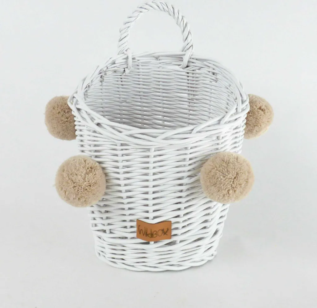 Panier de rangement mural décoratif en coton blanc WikliBOX avec pompons - 2