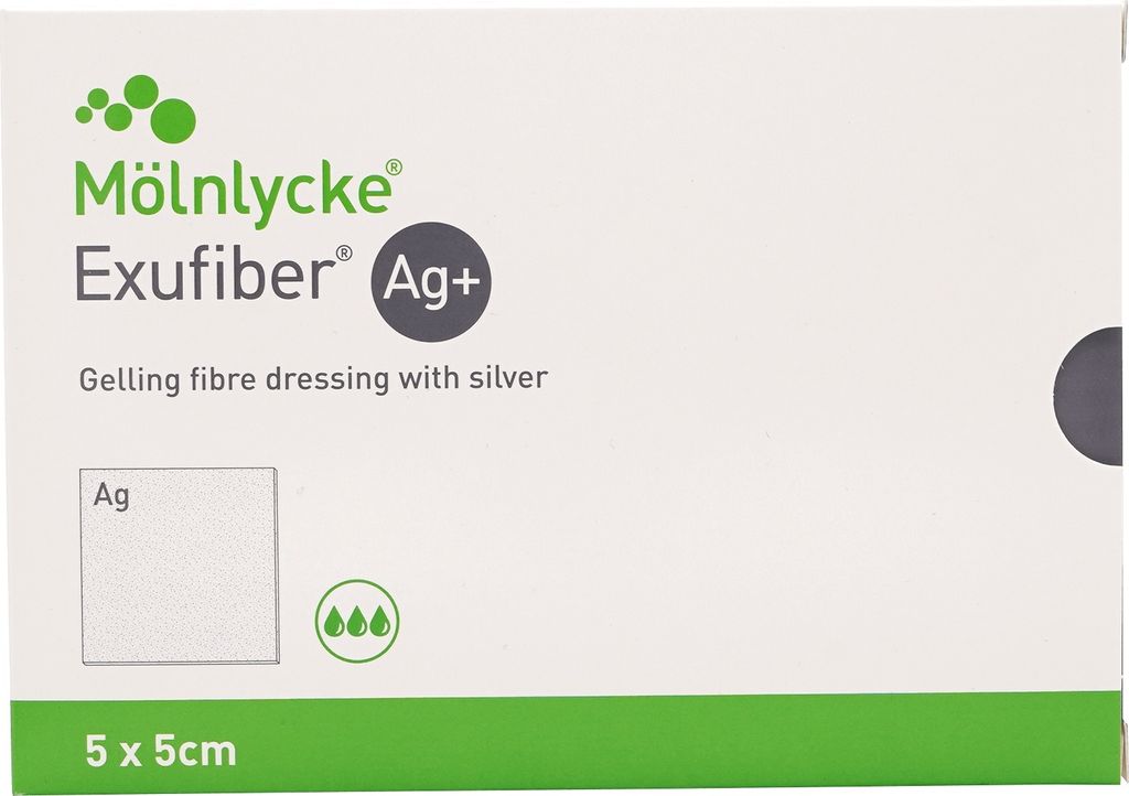 Exufiber Ag+ 5x5 cm gelbild.Faserverb.m.Silber 10 St