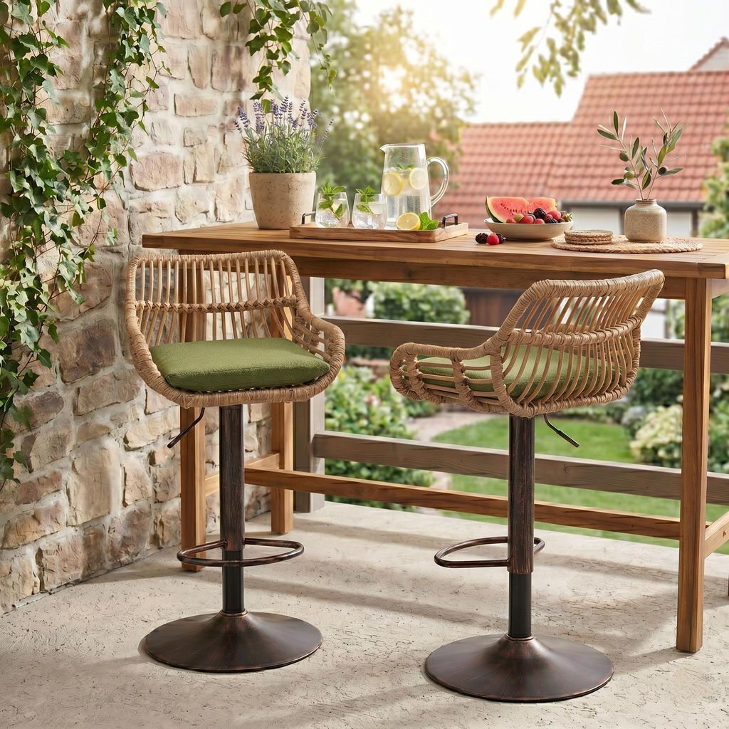 LVHOM Lot de 2 tabourets de bar en rotin avec socle Image du produit 