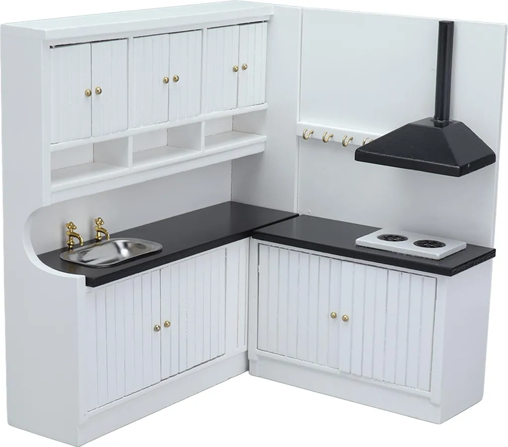 Cuisine Miniature en Bois au Design Élégant pour Maison de Poupées 1:12