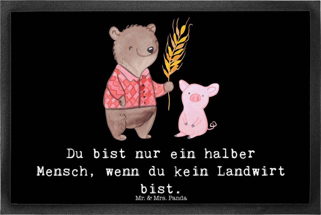 Mr. & Mrs. Panda Fussmatte Landwirt Herz 40 x 60 cm - Schwarz - Geschenk, Bodenvorleger, Gummi-Fußmatte, Bauernhof, Witzig, Farmer, Schmutzfangmat...