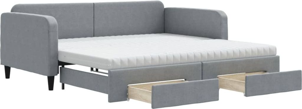 vidaXL Tagesbett Ausziehbar mit Schubladen Hellgrau 100x200 cm Stoff
