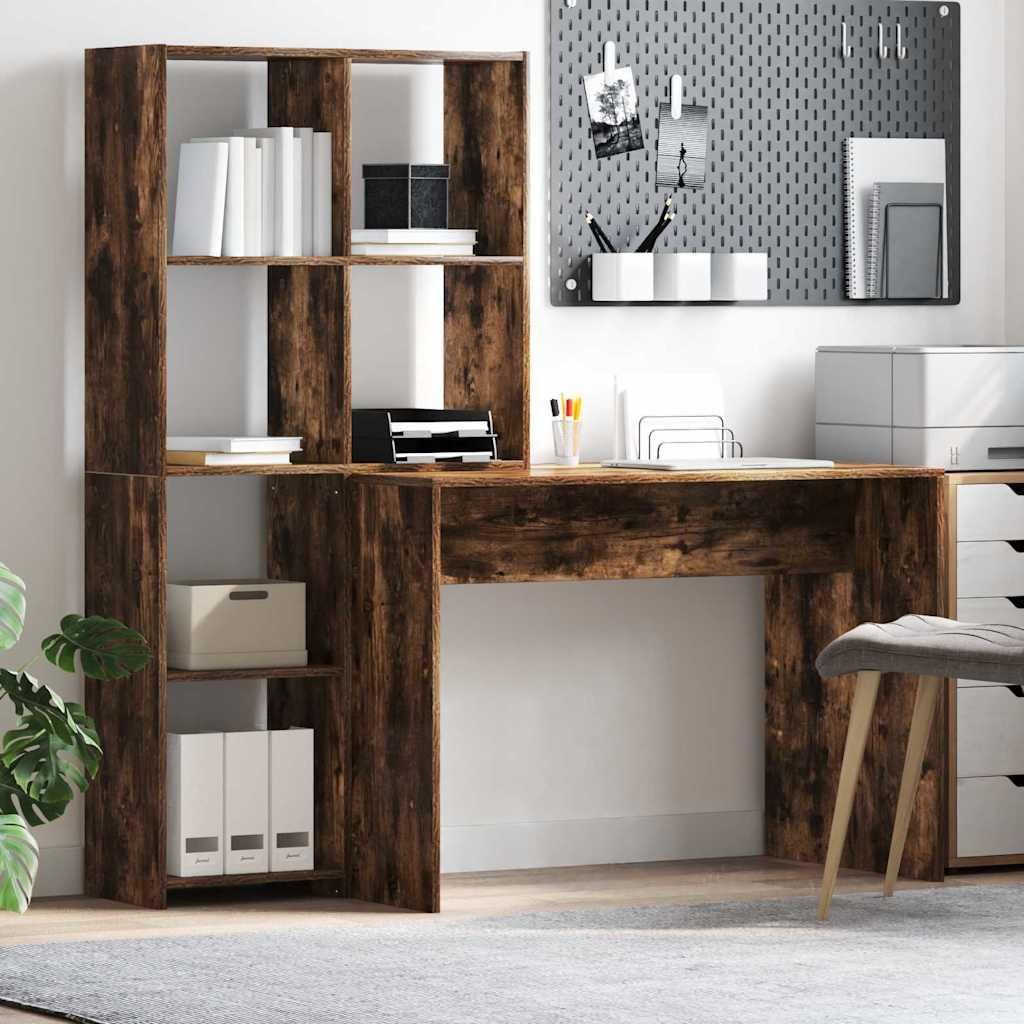 "WINTER SALE"Schreibtisch - elegantes Design - Computertisch/Bürotisch - mit Regal Geräucherte Eiche 138,5x55x143cm DE990410 - Schreibtische