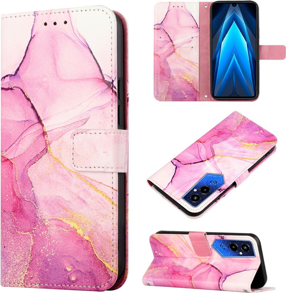 Tecno Pova 4 Pro Hülle, Marmor Motiv Kunstleder Tasche Wallet Kartenfächer mit Standfunktion Klapp Schutzhülle für Tecno Pova 4 Pro Rosa