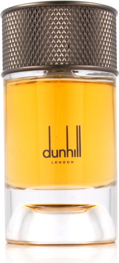 A close-up studio shot of a Dunhill perfume bottle.