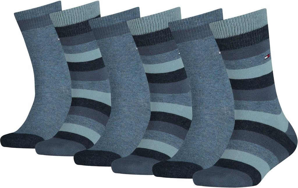 TOMMY HILFIGER Kinder Socken, 6er Pack - Basic Stripe ECOM, Streifen Blau 35-38