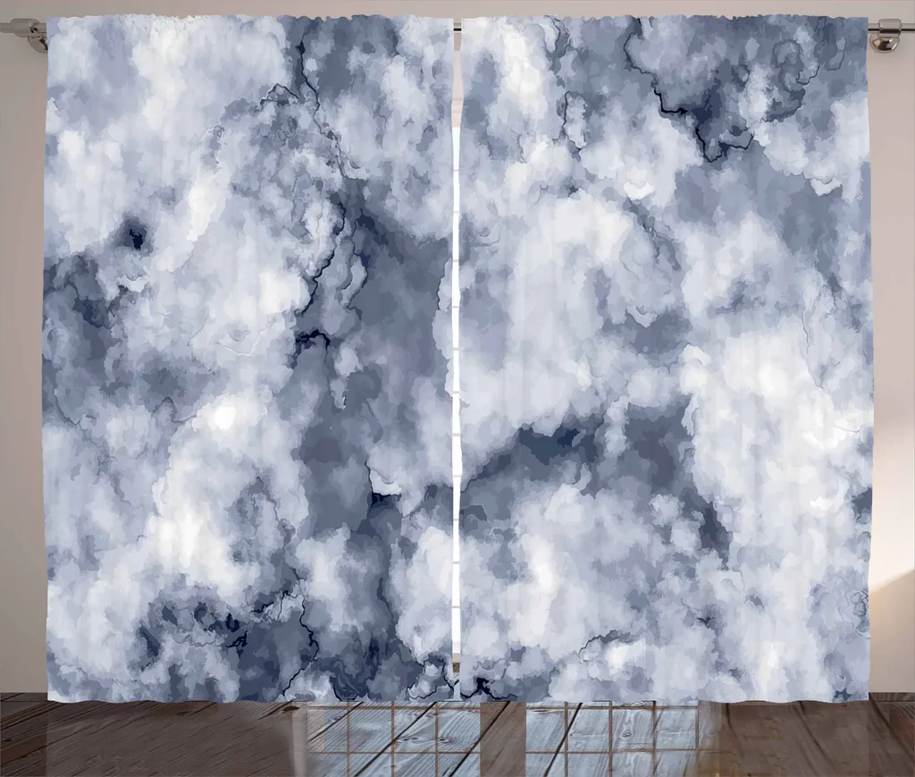 Rideau à Fronces Effet Marbre Bleu Cadet 280x225 cm avec Attaches Incluses