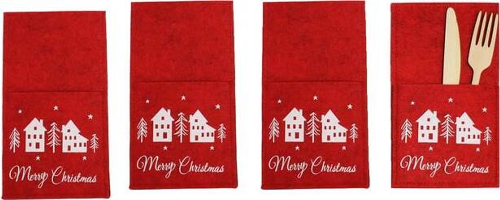 Besteckhüllen - Merry Christmas - rot - ca. 19,5 x 11 cm - 4 Stück