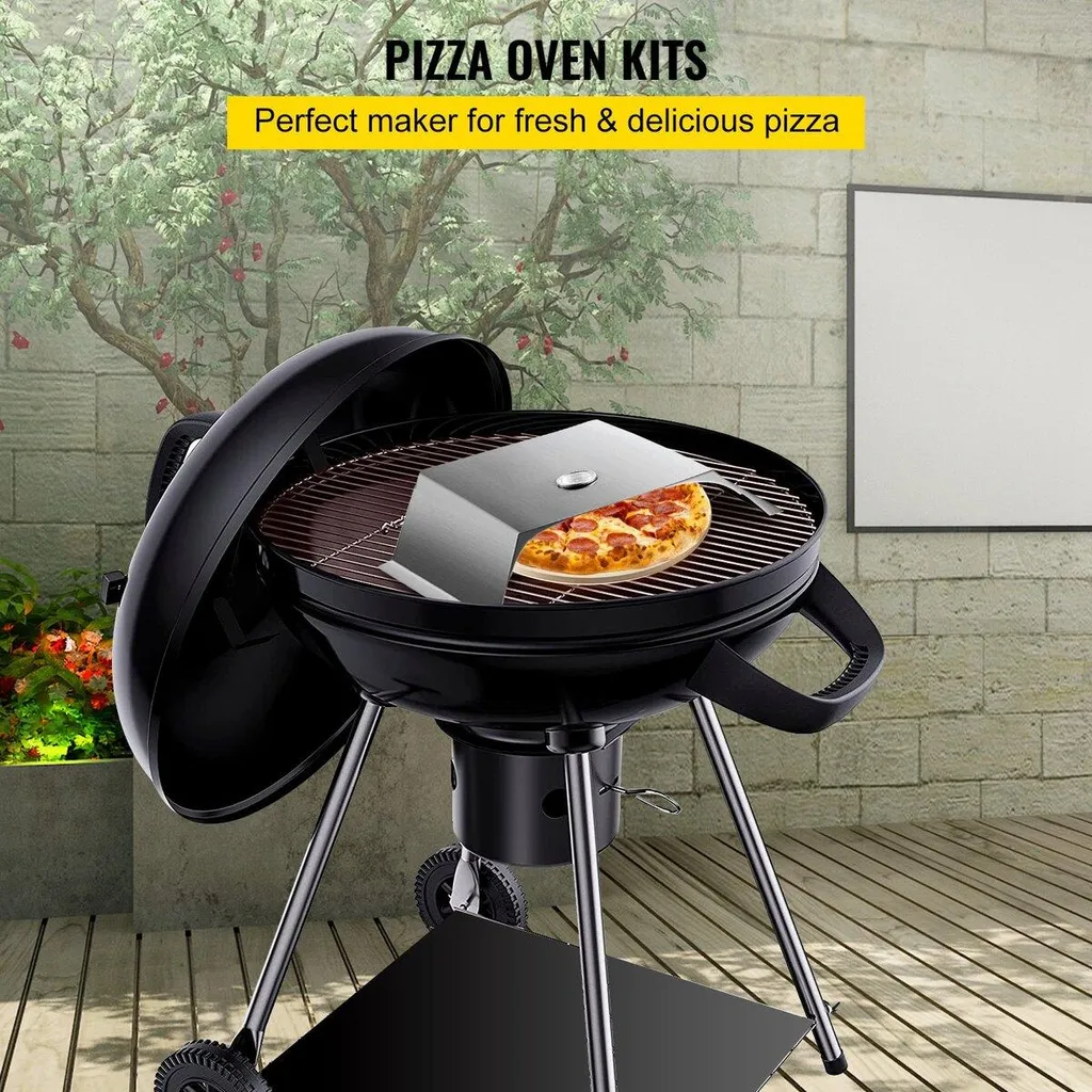 Onlyfire - Kit multifunzione per barbecue, stampo circolare per pizza in acciaio inox, con pala e pietra per pizza, per arrostire il pollo, adatto alla maggior parte delle griglie a carbone da